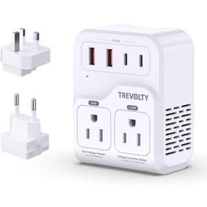 2000W Voltage Converter US to Europe for Hair Dryers, 7-in-1 220V to 110V Converter for European Travel with 3 AC/2 USBA/2 USBC Ports (PD20W) (White)