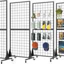 2' x 5.5' Grid Wall Panels Standing Wire Grid, Study Display Rack with T-Base Wheels Freestanding Gridwall Panel Tower for Shows, Black (4)
