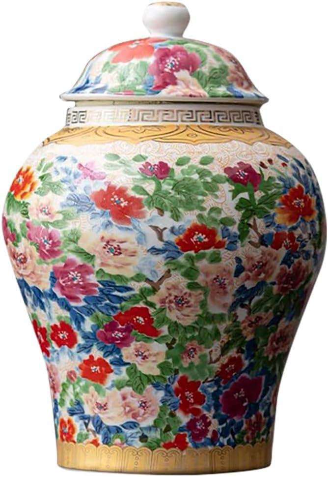 8 inches Ginger Jar with Lid- colored flowers pattern Ceramic Decorative Ginger Jars， chinoiserie gift Enamel decor jar for Home/Kitchen/Dining/living room/shelf decor/Tea Storage