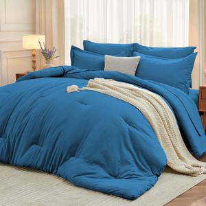 MUXHOMO 7 Pieces King Comforter Set, Soft Bed in a Bag King Size, All Season Bedding Set with Comforter, Flat Sheet, Fitted Sheet, Pillowcases & Shams, Bluish Green