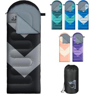 Sleeping Bag for Adults, Girls, Boys - 3 Season Warm & Cool Weather Lightweight Waterproof Camping Bag for Hiking, Outdoor Travel (black)