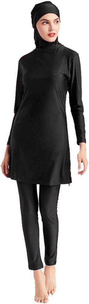 Islamic Burkini Swimsuits for Women Muslim Modest Swimwear Swim Dress Top + Pants + Hijab Beachwear (Large, Black Solid)