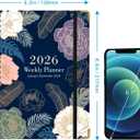 2026 Planner Weekly and Monthly Agenda Notebook, 6" X 8" Spiral Hardcover Daily Planner Calendar with Tab, Bookmarker, Elastic Band and Back Pocket, Office Supplies for Women Blue Floarl