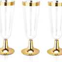 bUCLA 100 Pack Gold Plastic Champagne Flutes - 5OZ Plastic Champagne Glasses With Gold Rim - Premium Quality Gold Disposable Cups-Ideal for Thanksgiving Party, Weddings