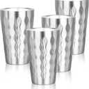 Stainless Steel Double Wall Cups, 16 oz Insulated Tumbler, 4 Pack Unbreakable Stackable Water Tumblers Insulated Metal Cup Premium Drinking Glasses for Travel Camping Home Outdoor (fire diamond-patterned)