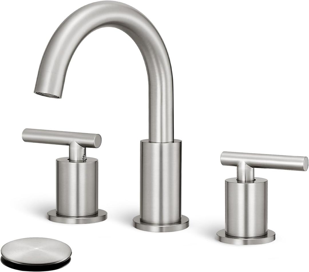 8 Inch Widespread Bathroom Faucet 3 Hole with Pop-up Drain, 2 Handle Bathroom Sink Faucet, Modern Vanity Faucet for Bathroom Sink with 360 Swivel SpoutBrushed Nickel