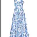 GRACE KARIN Women's 2025 Summer Maxi Dress Floral Tie Front Spaghetti Strap Casual Boho Beach Flowy Sundress with Pockets.L