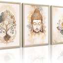 Zen Wall Art Decor Buddha Lotus Flower Artwork Tree of Life Canvas Painting Yoga Meditation Studio Wall Art Mindfulness Spiritual Energy Poster for Living Room Bedroom 12x16x3 Wood Framed