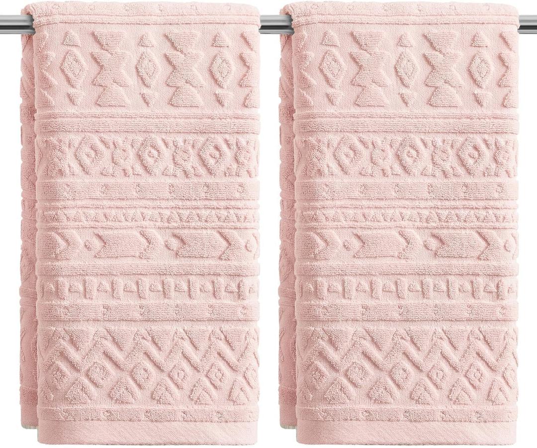 Artoid Mode 2 Pcs Pink 3D Geometric Design Jacquard Hand Towels for Bathroom, 100% Cotton Soft Absorbent Bathroom Decor Towels, 13.7 x 29.5 Inch