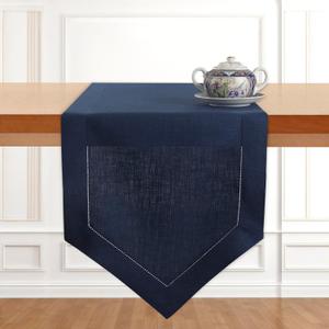 D'Moksha Homes Navy Blue Linen Table Runner 120 Inches Long - 100% Pure Linen Diamond Table Runner 14 x 120 Inch - Machine Washable Dining Table Runner for Spring