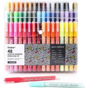 Grabie Acrylic Paint Pens Markers, 48 Colors, 0.7 mm, Extra Fine Tip Drawing Markers, Premium Paint Pens for Painting on Various Surface, Art Supplies