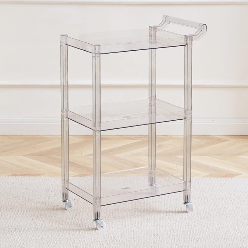 Acrylic Utility Rolling Cart,3-Tier Acrylic Bar Cart with Pulling Handle & 4 Wheels for Kitchen Living Room Dining Laundry,Clear Multifunction Small Spaces Rolling Serving (Size:29.13'' H,Color:Clear)
