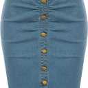 Belle Poque Denim Pencil Skirt for Women Ruched Bodycon Jeans Skirt with Belt High Waisted Pencil Skirts (Small, Blue)