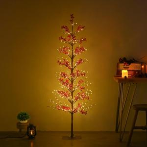 5FT Red Berry Tree Light with 518 LED Lights, Artificial Tree IP44 Waterproof Twinkle Light White Christmas Tree for Indoor Outdoor Festival Wedding Party Christmas Decorations (5FT/518LED)