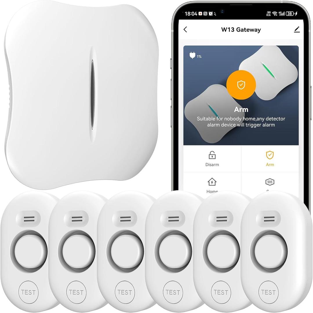 WiFi Water Leak Detector for Home with App Notification, 1 2.4Ghz Gateway + 6 WD61 Sensor, 120dB Water Flood/Drip Alarm for Basement/Kitchen/Bathroom/Toilet/Laundry Room,Sink/Pipe/Faucet Leakage Alert (White)