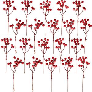 Fangoo 20 Pack 7 Inch Artificial Red Berry Picks for Christmas Tree, Burgundy Red Berries Stems, Holly Berry Branches, Ornaments Wreath Crafts Wedding, Holiday Season, Winter Home Decor