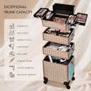 Stagiant Rolling Makeup Case Cosmetology Case on Wheels 4 in 1 Large Cosmetic Organizer Train Case Makeup Travel Case with Key Swivel Wheels Nail Artist Salon Storage Traveling Cart Trunk Rose Gold