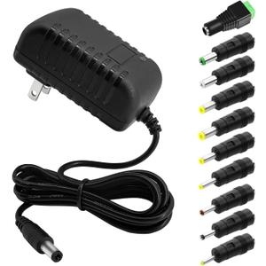 12V 2A DC Power Supply 24W AC Adapter 100-240v 50-60hz ac to 12 Volt 2000mA Transformer, DC 12v Power Adapter Cord Replacement with 10 Tips for dc12v LED Strip Light, CCTV Camera