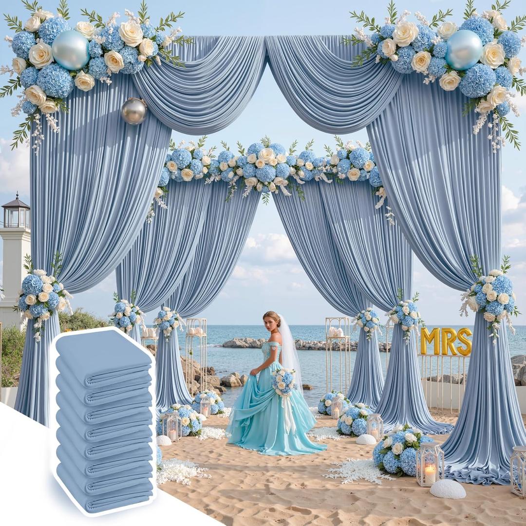 40 ft x 10 ft Wrinkle Free Dusty Blue Backdrop Curtain for Parties, 8 Panels 10ft Polyester Dusty Blue Photo Backdrop Drapes for Graduation Birthday Wedding Party Stage Curtains
