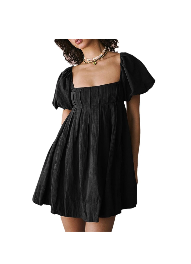 Womens Puffy Sleeve Tie Back Mini Dress Babydoll Ruffle A Line Smocked Cottagecore Y2k Beach Vacation Boho Sundress XL Plus