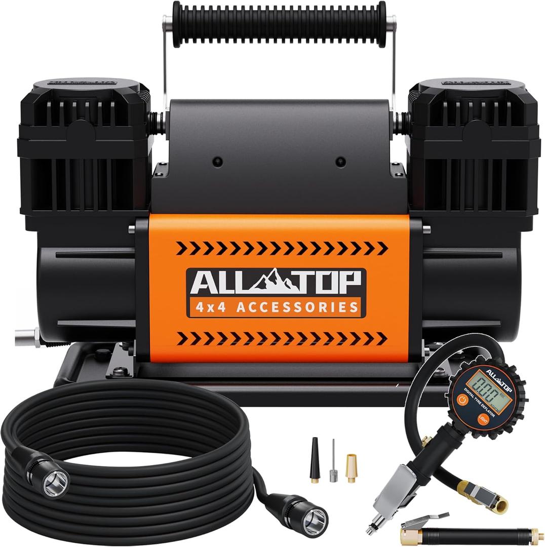 ALL-TOP Dual Cylinder Air Compressor with Digital Pressure Gauge Tire Inflator Kit, 12V Portable Inflator 12.35ft/Min, Offroad Air Pump for Truck Tires, Heavy Duty Max 150 PSI for 4x4 Vehicle & RV