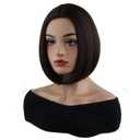 MAGQOO Dark Brown Wig for Women Dark Brown Bob Wig Short Straight Dark Brown Wig Middle Part Synthetic Heat Resistant with Wig Cap