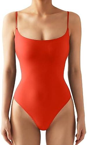 SUUKSESS Women Sexy Square Neck Thong Bodysuit Backless Cami Bodysuit Top Small