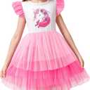 LQSZ Girls Tulle Dresses Princess Flutter Sleeve Tutu Dress for Toddler Girl 3-12 Years (Pink)