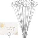 30Pcs Floral Card Holder Picks-Wire Place Card Holder for Wedding-Metal Photo Picture Clip Holder-Table Name Number Holder,Memo Note Holder for Flower Arrangement,Wedding,Baby Shower,Party,Decorations (Silver, Round)
