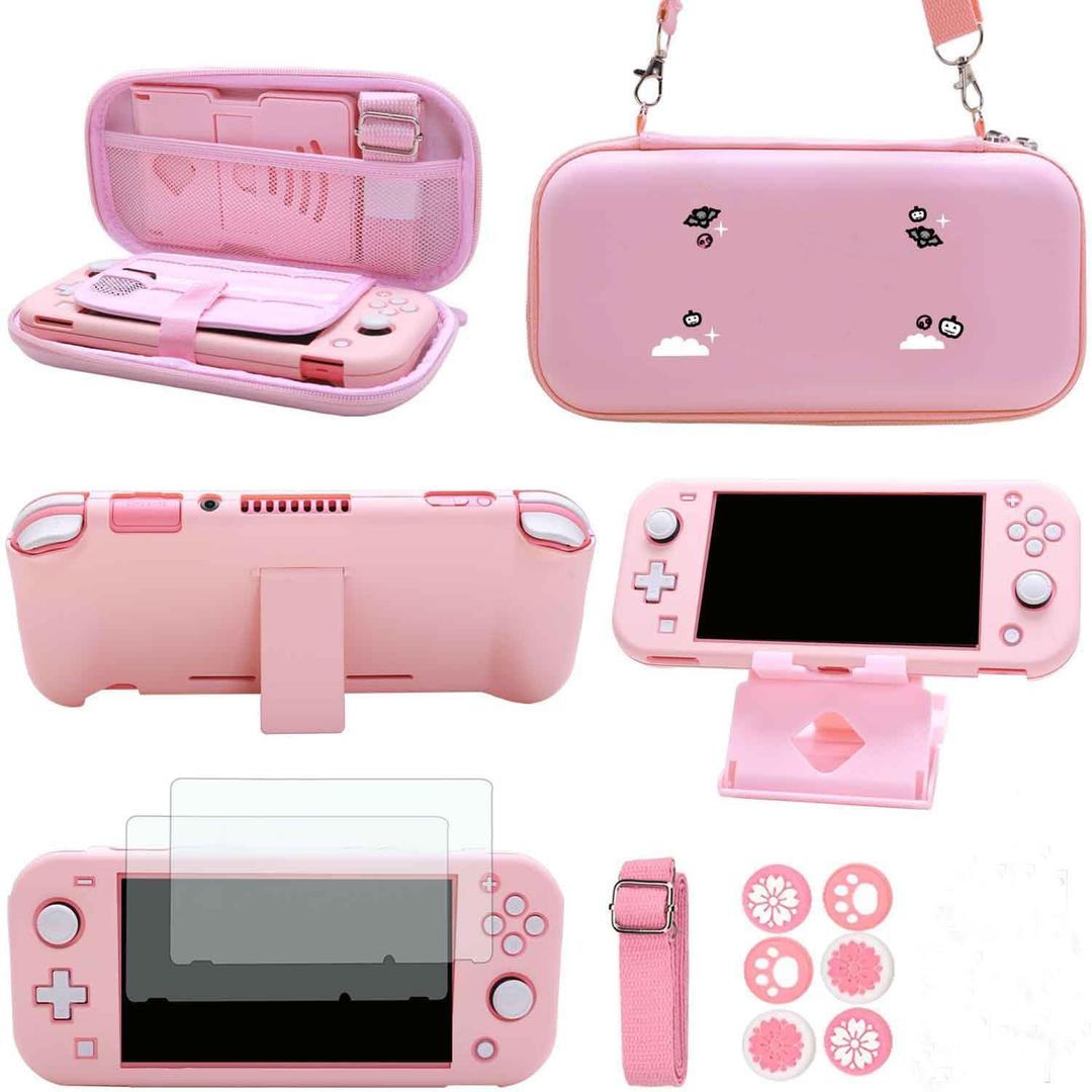 GUTIAL Accessories Bundle for Nintendo Switch Lite - Cute Kawaii NS Lite Accessories kit for Grils Boys Kids with Carrying Case, Cartoon Cover Case, Screen Protector, Stand (LITE Z-Pink)
