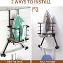 Ironing Board Hanger Wall Mount, Over the Door Iron Board Holder, Wooden & Metal Laundry Room Organizer, Anti-Slip Fence Design, Fits T/Y-Leg, Black