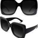 GQUEEN Oversized Square Frame Sunglasses Womens Retro Vintage Trendy Shades,S904 (Retro Black Frame/Grey Lens)