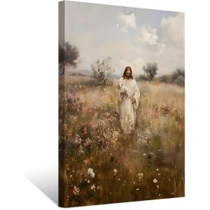 ZDMFLTPP Jesus and the Lamb Canvas Wall Art Jesus Holding the Lost Lamb Wall Decor Pictures Christian Bible Story Religious Artwork for Bedroom Living Room Home Decoration 16in x 24in Canvas