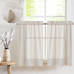 jinchan Beige Kitchen Curtains Linen Tier Curtains 24 Inch Farmhouse Cafe Drapes for Small Window Flax Country Rustic Rod Pocket Bathroom Laundry Room RV Light Filtering 2 Panels Crude