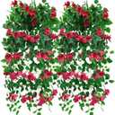 Magrowie Pack of 4pcs Artificial Hanging Bougainvillea Silk Plastic Flower Vines Faux Plant for Indoor Outdoor Home Farmhouse Garden Porch Eave Wall Fence Wedding Party Decor (Fuchsia)