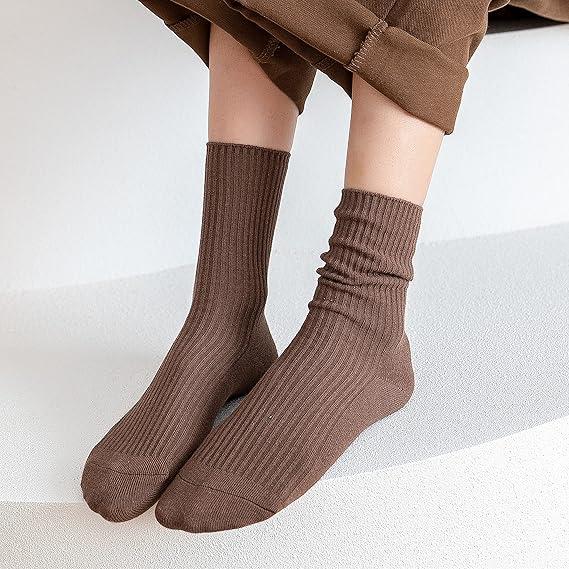 Womens Cute Crew Socks Casual Athletic Aesthetic Socks Neutral Cotton Socks for Women Granola Girls Clothes, 5-9