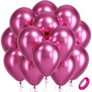 4 x Bezente Metallic Hot Pink Latex Party Balloons - 100 Pack 12 inch Round Helium Metallic Pink Magenta Fushsia Balloons for Bachelorette Gender Reveal Birthday Wedding Anniversary Party Decorations