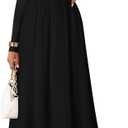 ZESICA Spring Dresses for Women 2025 Elegant Classy Square Neck Long Sleeve Flowy Wedding Guest Party Midi Dress (Small, Black)