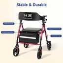 Walkers for Seniors with Seat, Foldable Rollator Walker with Seat, Lightweight Medical Rolling Walker, Dual Height Adjustment, 8" Big Wheels for All Terrain, Ergonomic Arc Seat and Brakes