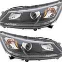 For Honda Accord Sedan EX/EX-L/LX/Sport V4 2.4L Headlights Lamps Set 2013 2014 2015 Halogen Driver and Passenger Side