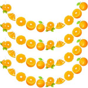 Henoyso 4 Pack Orange Garland Banners for Little Cutie Baby Shower, Orange Birthday Party Decorations, Citrus Slice Fruit Garland Photo Backdrop Fruit Theme Decor