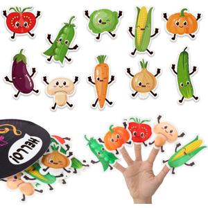 10 pcs Finger Puppets Toys Kids Dancing Fruit Birthday Decorations Felt Finger Sensory Toys with Bag Soft Cute Toddlers Hands Puppets, Vegetable