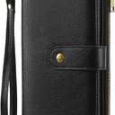 GOIACII Wallets for Women Large Capacity Credit Card Holder RFID Blocking Wristlet Long Purse with Zipper Pocket Black