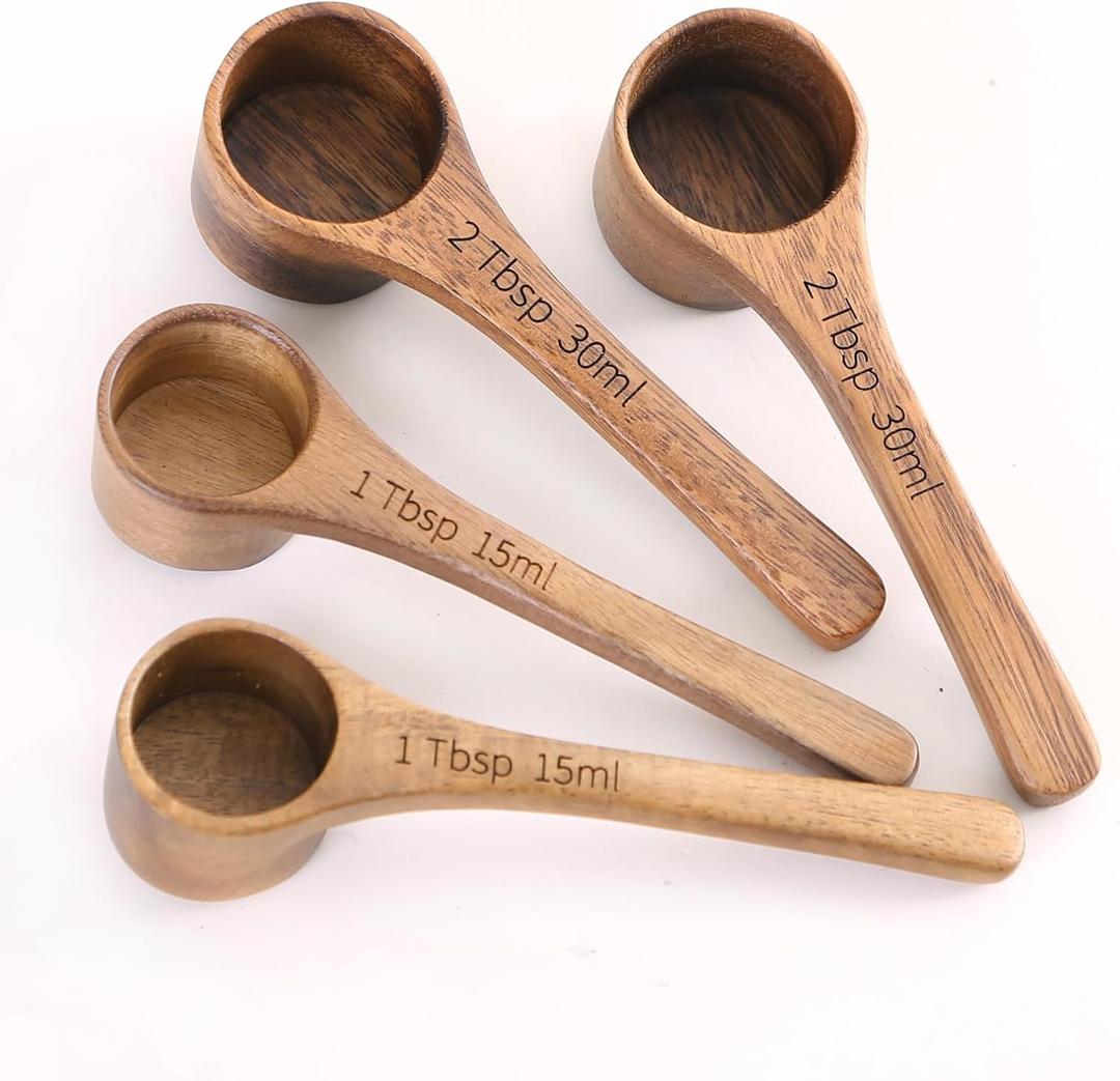 4PCS Acacia Wood Measuring Scoops - Small Wooden Scoops For Coffee, Measuring Spoons, Containers & More (30ml & 15ml)