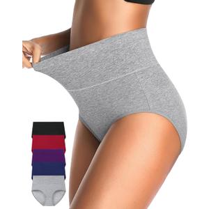 CULAYII Tummy Control Underwear for Women High Waisted Panties Full Coverage Cotton Postpartum Briefs Stretch Ladies Undies (Large, Multicoloured D - 5 Pack)