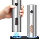 Ringco Electric Salt and Pepper Grinder Set with Charging Base, Rechargeable Salt and Pepper Mill with Adjustable Coarseness, LED Light, 110ml Large Capacity for Kitchen, Outdoors, Gifts for Women (Stainless Steel)