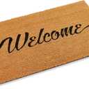Kempf Welcome Coco Coir Doormat, 18" x 30", Cursive Script Design, Natural Fiber Front Door Mat with Vinyl Non-Slip Backing, 0.5" Thick