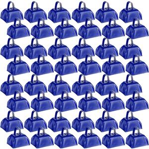 Yeshone 48 Pcs Metal Cowbells with Handles Loud Noise Makers Small Hand Percussion Cowbells for Football Events, Wedding, Graduation Team Cheering(Dark Blue)