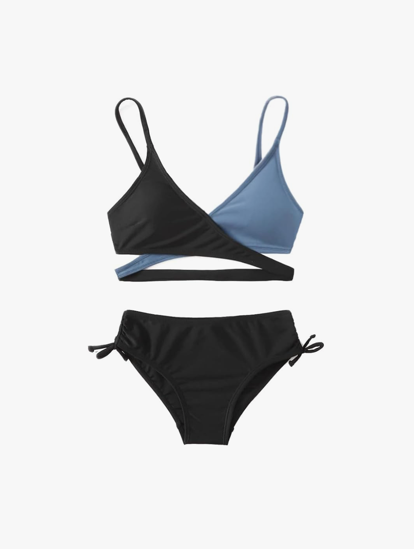 MIENOE Teen Girls' Swimsuits Two-Piece V-Neck Bikini Adjustable Shoulder Straps Swimsuit Kids Bikini with Chest Pad size M