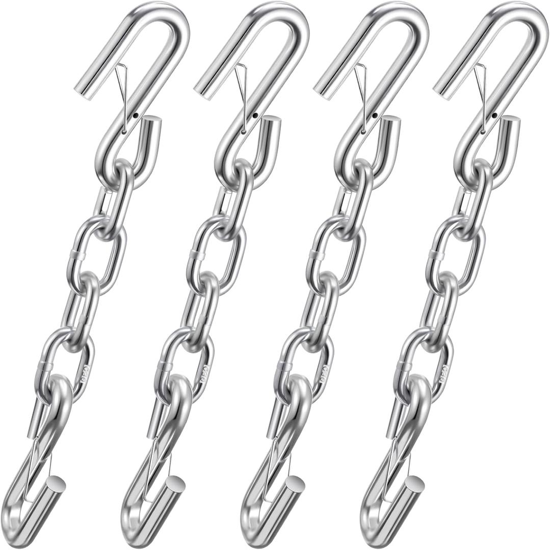 4 Pcs Trailer Safety Chain Extension 5/16" x 12" Grade 30 7600 lbs Galvanized Steel Safety Chain Kit with Snap Hooks for Trailers RV Campers